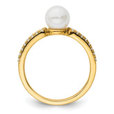 14K Polished Diamond and Pearl Fashion Ring